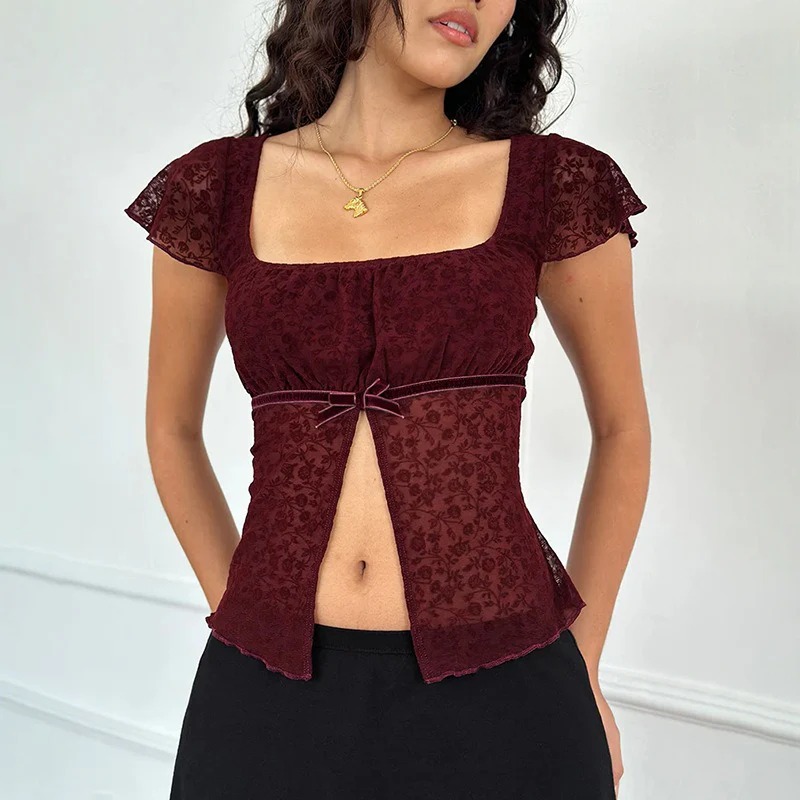 Square-Necked Small Flying Sleeve Top